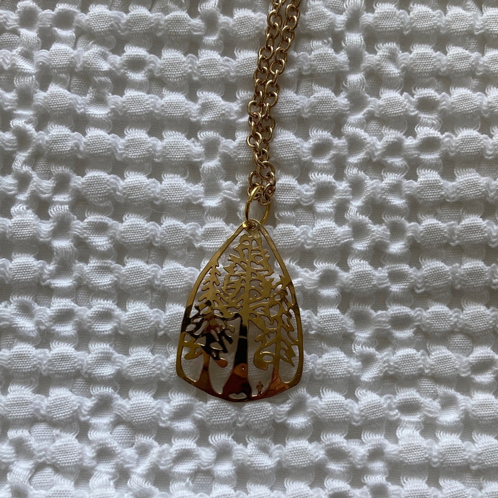 Wild Bryde Nature Gold Filigree PineTrees Pendant Necklace